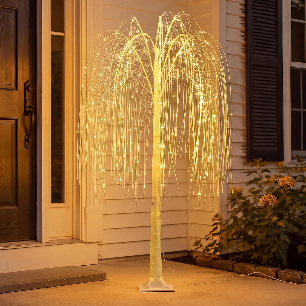 5FT Lighted Weeping Willow Tree, 216 LED Artificial Willow Tree, Warm