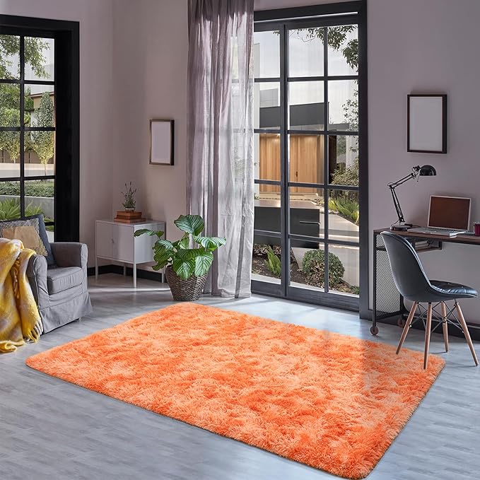 Goideal Fluffy Rug for Bedroom Living Room, 7x10 Orange Area Rugs, Faux Fur - Image 4
