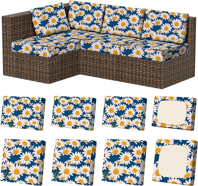 8Pcs Stretch Patio Cushion Covers, Outdoor Couch & Sofa Replacement Slipcovers by VORSHAPE