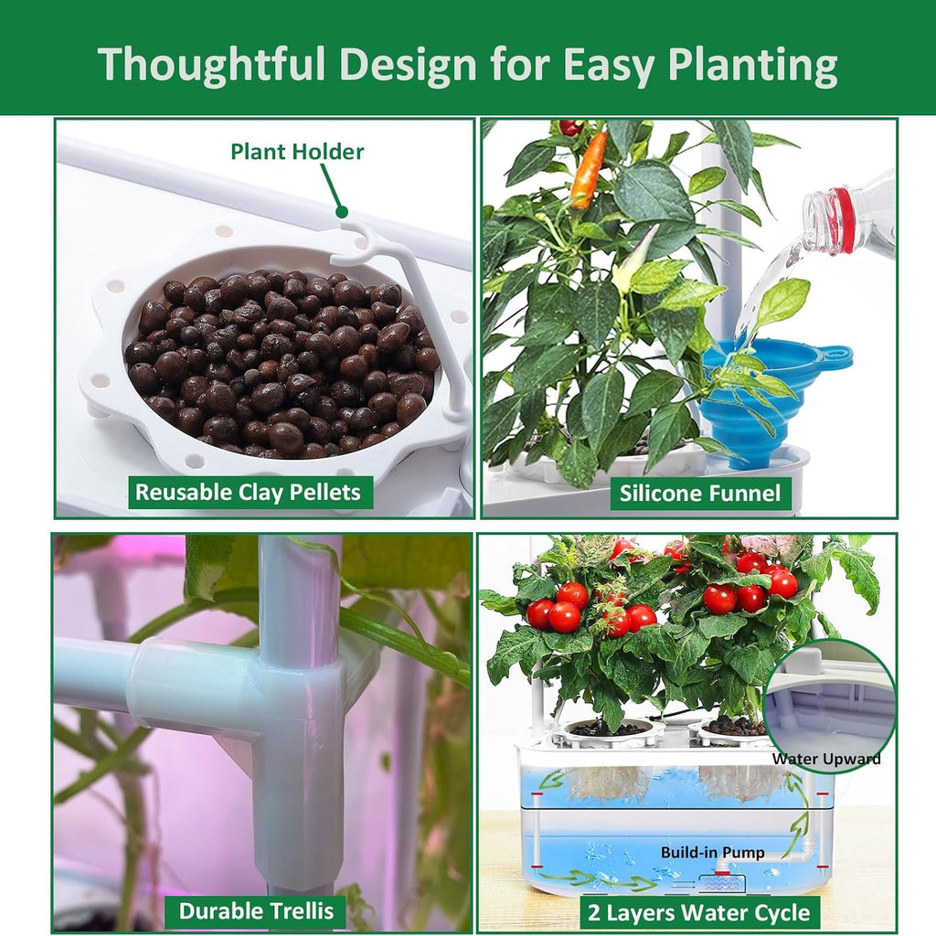 Tall Hydroponics Growing System kit with Height Adjustable Light & Trellis