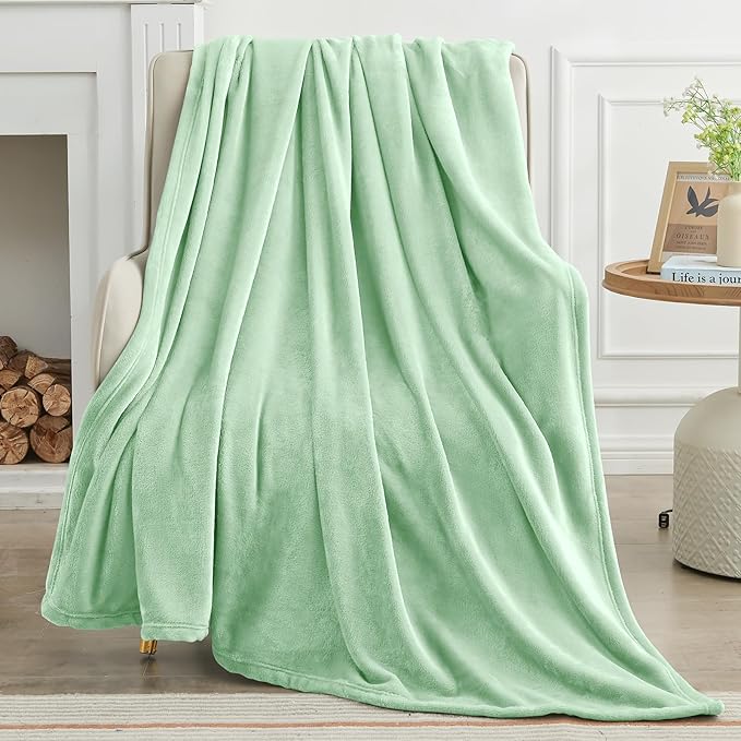 KMUSET Sage Green Fleece Throw Blanket by COZYBLANKETHappyHomeLife