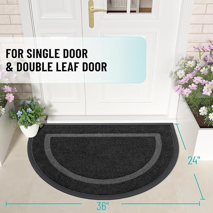 OLANLY Half Circle Door Mat Indoor Outdoor Entrance Welcome, Waterproof - Image 2