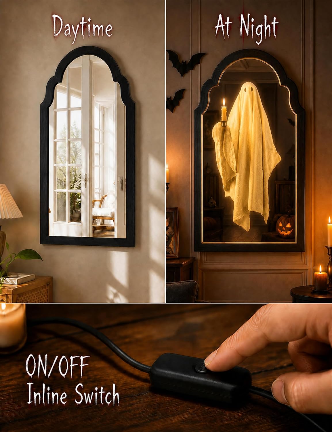 20" Haunted Ghost Mirror with LED Lights & Scary Voice Changer