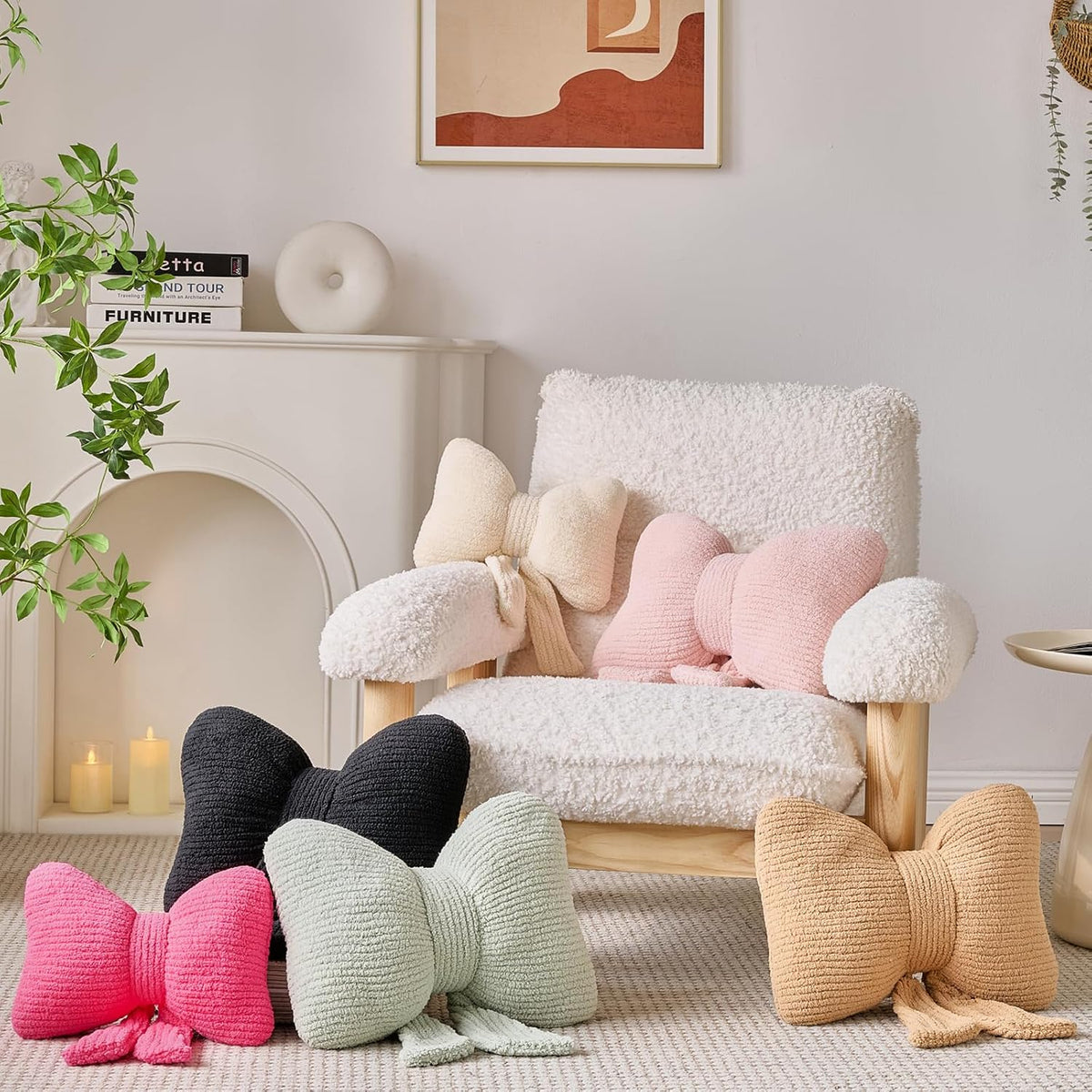 Bow Pillow, Decorative Throw Pillows with Soft Plush, Bow Throw Pillow for Couch Bed, Home Decor Bow Shaped Pillow for Bedroom Living Room (Green, 12 Inches)