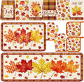 Bencailor 12 Pcs Fall Kitchen Decor Sets 6 Maple Leaves Kitchen Towels 2 Rugs 2 Pot Holder and Oven Mitts for Autumn Home Decorations Accessories Gifts