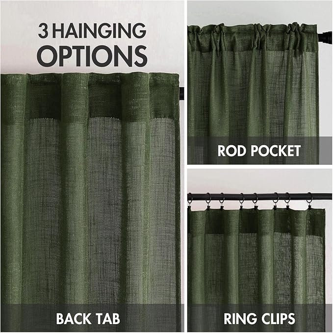 MIULEE Olive Green Linen Curtains 72 Inch Length 2 Panels - Image 3