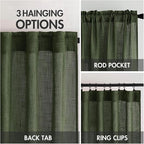MIULEE Olive Green Linen Curtains 90 Inch Length 2 Panels - Image 3