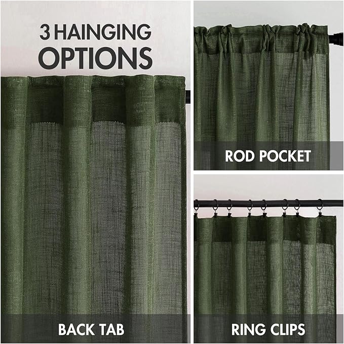 MIULEE Olive Green Linen Curtains 100 Inch Length 2 Panels - Image 3