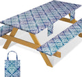 Fitted Waterproof Picnic Table Cover with Bench Covers Elastic Reusable Camping Table Cloths for 6Ft Rectangle Tables Summer Camp Motorhome Party Gear Outdoors Car Travel Trailer Gadgets Gift