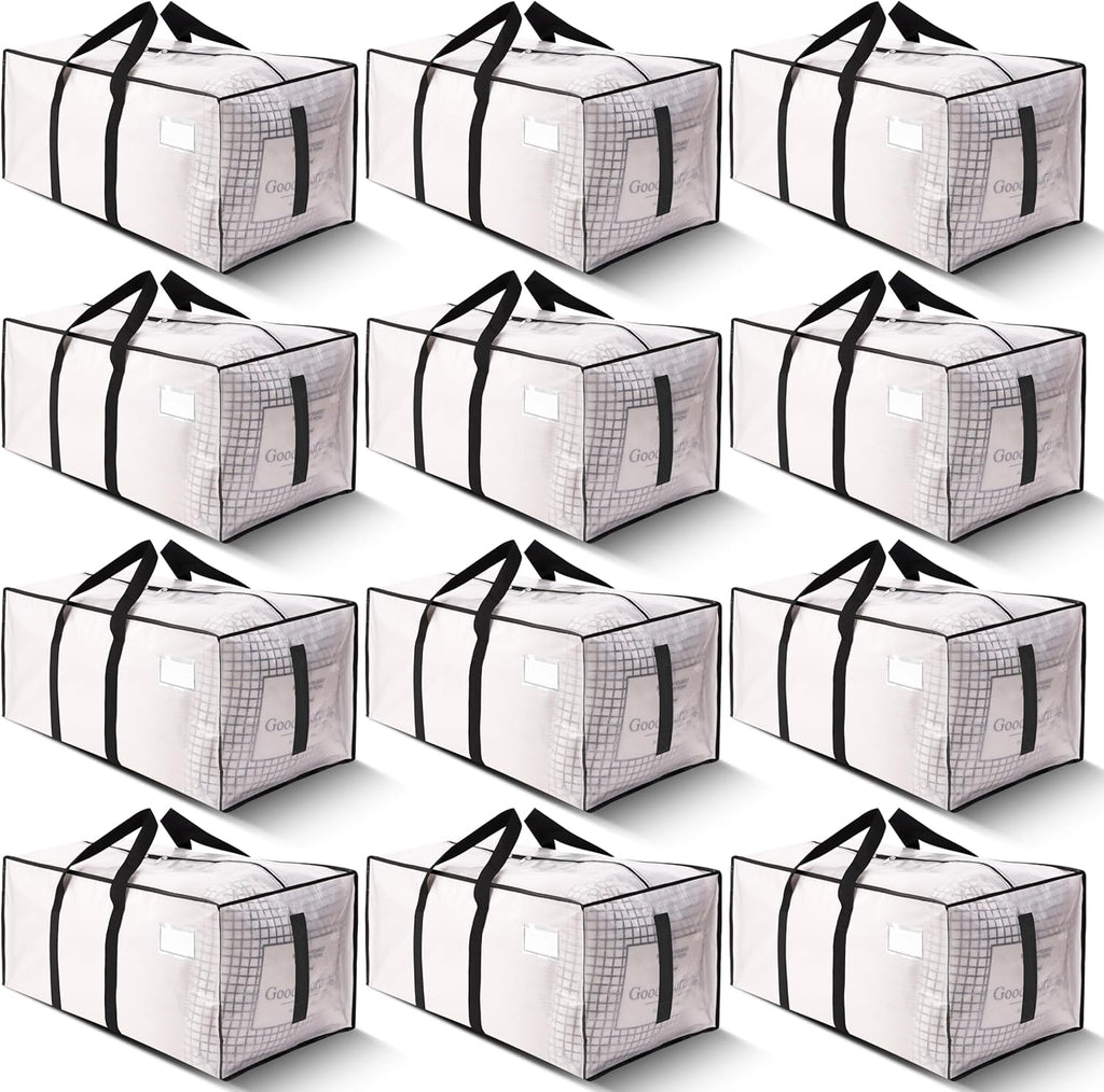 HOMESURE Supports 200lbs Heavy Duty Moving Bags - Strong Zipper & Wrap-Around Handles - Water-Resistant Storage Totes, Durable Alternative to Moving Boxes - 12 Pack - Semi-Transparent