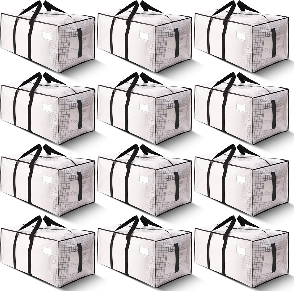 HOMESURE Supports 200lbs Heavy Duty Moving Bags - Strong Zipper & Wrap-Around Handles - Water-Resistant Storage Totes, Durable Alternative to Moving Boxes - 12 Pack - Semi-Transparent