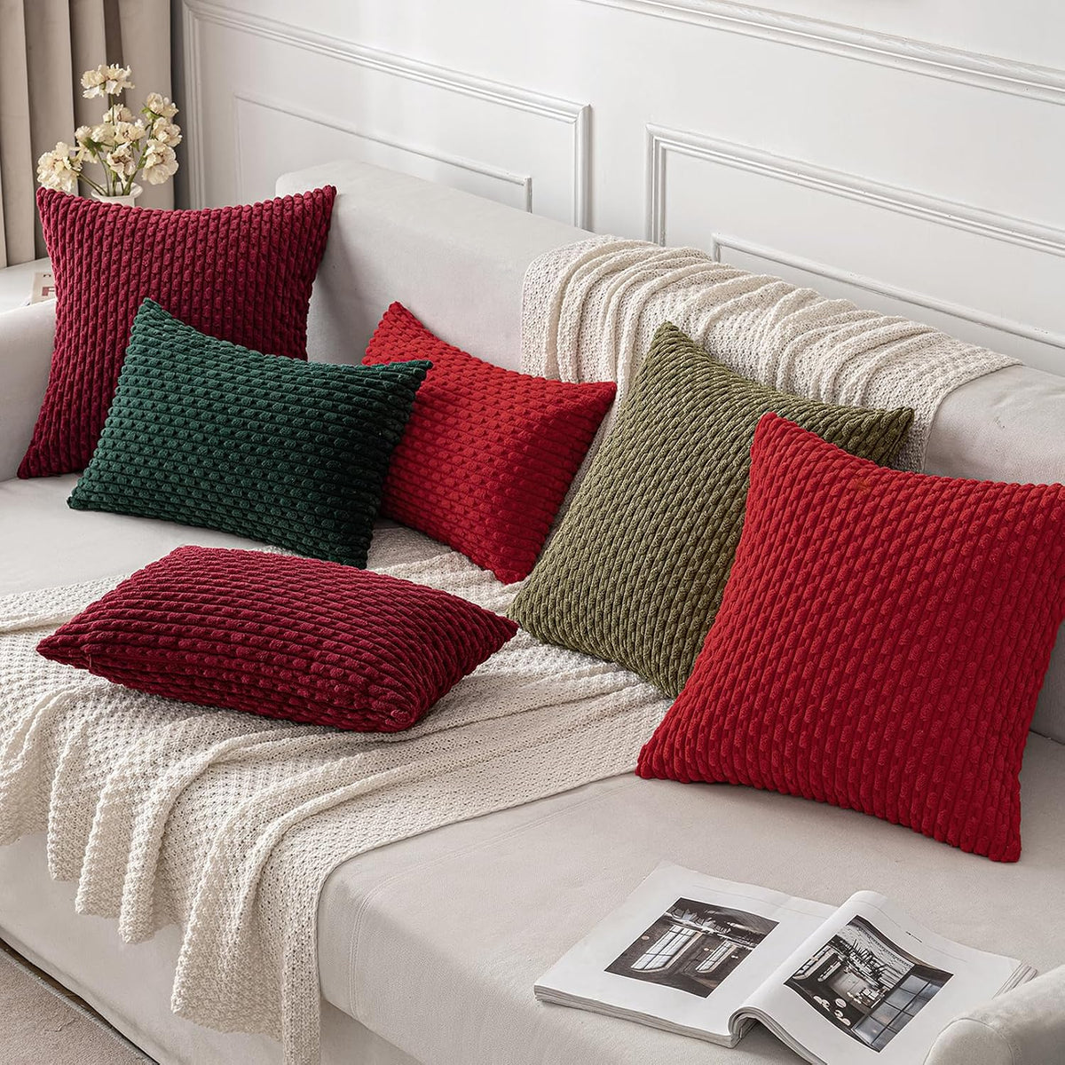 MIULEE Christmas Decorative Throw Pillow Covers 18x18 Dark Green Textured