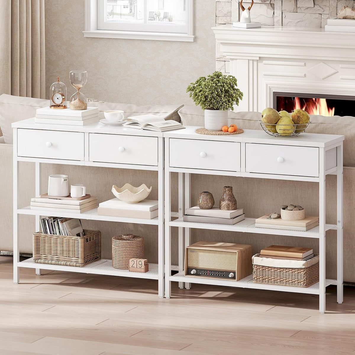 HOOBRO 29.5" Narrow Console Table with 2 Fabric Drawers, Small Sofa Table