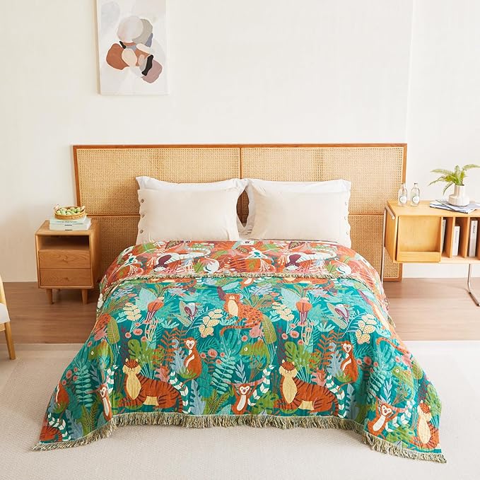 MSGKV Throw Blanket for Bed Cotton Animals Twin Size Couch Blanket 60"x80" - Image 8