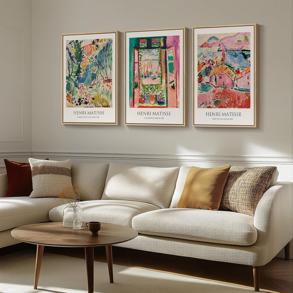Large Framed Matisse Abstract Canvas Wall Art for Living Room, 3 Piece