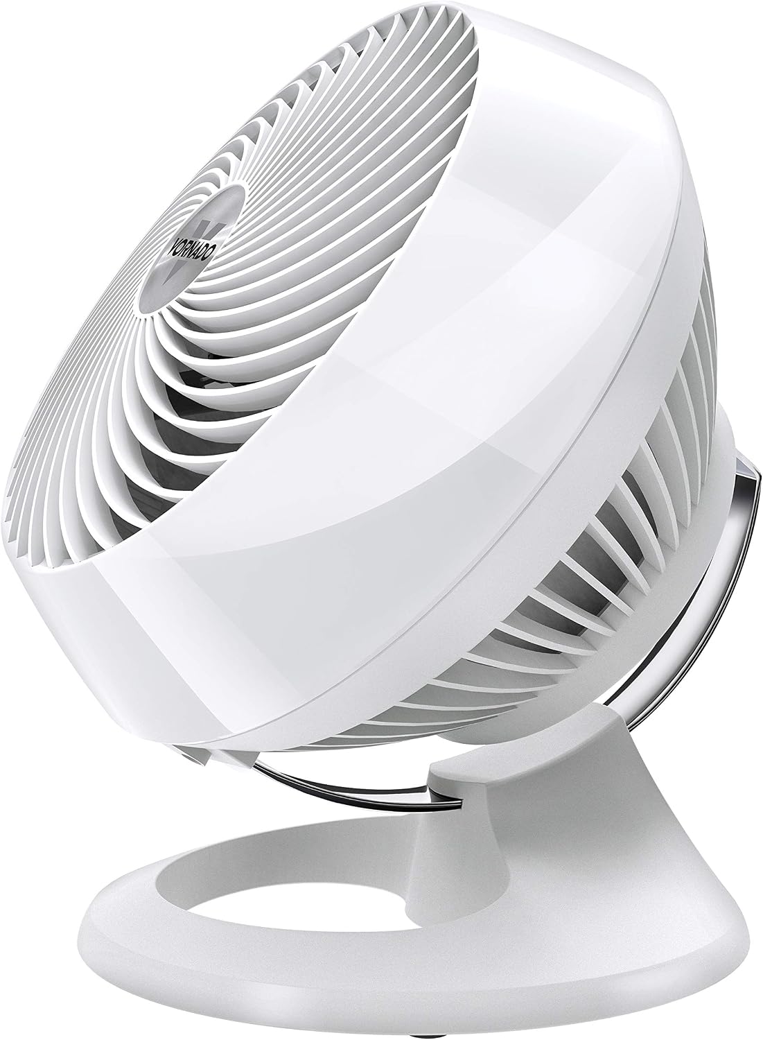 Vornado 460 Small Desk Fan with 3 Speed Settings, Adjustable Tilt Chrome Glide Bar, for Bedroom, Office, Home, Air Circulation up to 70 Feet, Quiet Table Fan, White