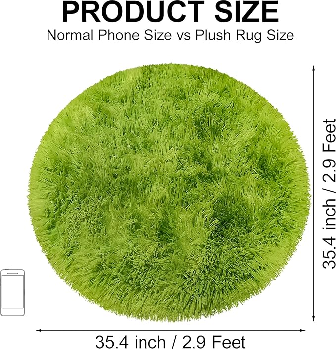 Tie Dye Green Round Rugs Small 3x3 ft Fluffy Circle Rug Furry Carpet Shaggy - Image 2