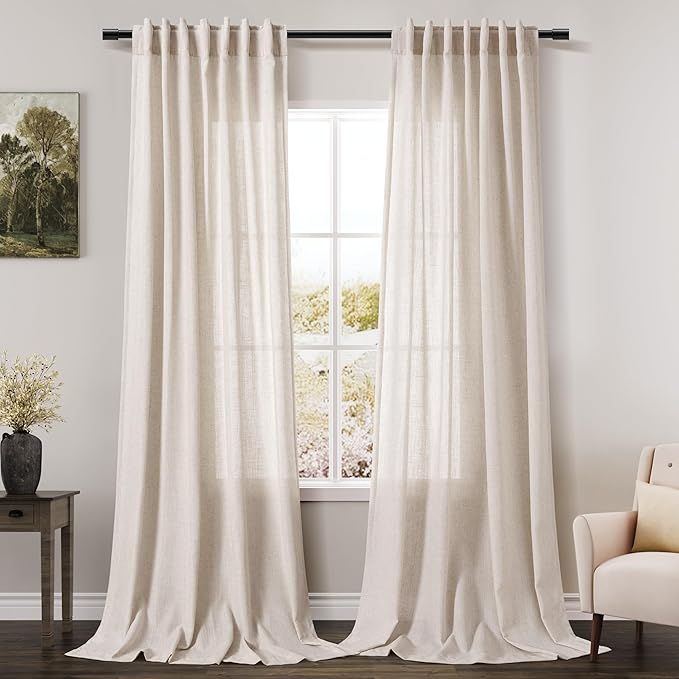Linen Beige Curtains 145 inch Extra Long by Nanspring