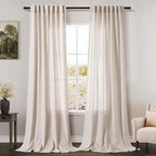 Beige Flax Linen Curtains 92 inches Long by Nanspring
