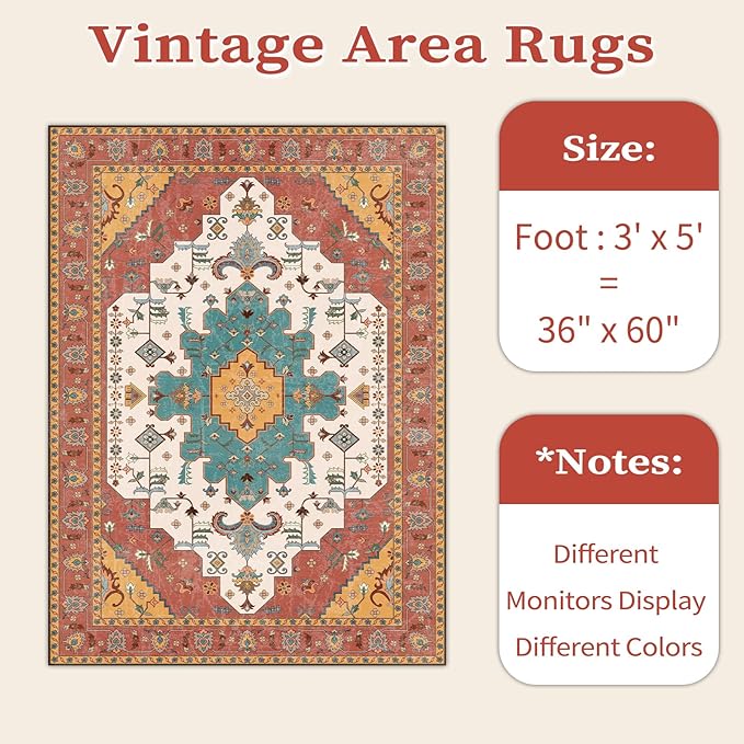 SERISSA Area Rug 3x5 Boho Orange Rugs - Image 7