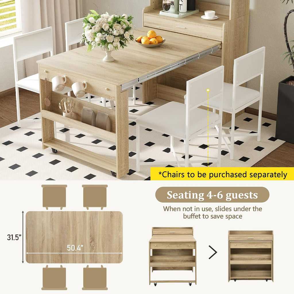Merax Sideboard Buffet Cabinet with Foldable Dining Table, Multifunctional Cupboard with Storage Shelf and Hooks, for Small Places,Studio, Apartment