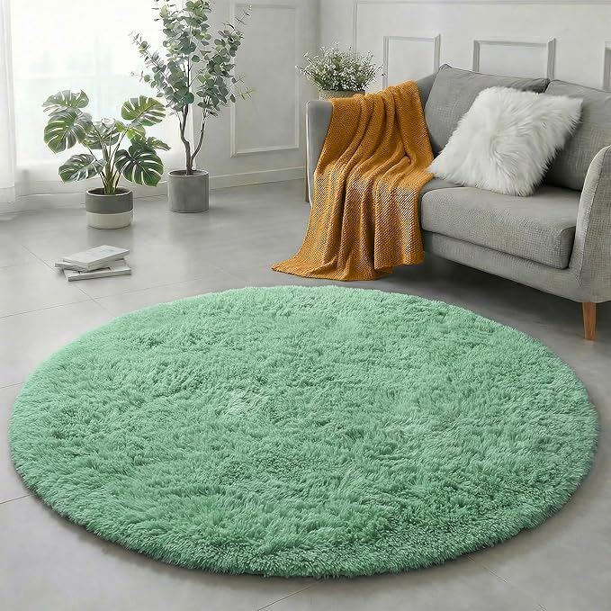 Amdrebio Sage Green Round Rug 4Ft by Amdrebio