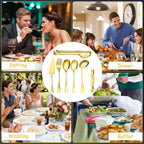 12 Pcs Gold Serving Utensils Set Include Stainless Steel Large Serving Spoons Slotted Spoons Forks Soup Ladle Pie Server - Metal Utensils for Parties Buffet Catering, Dishwasher Safe