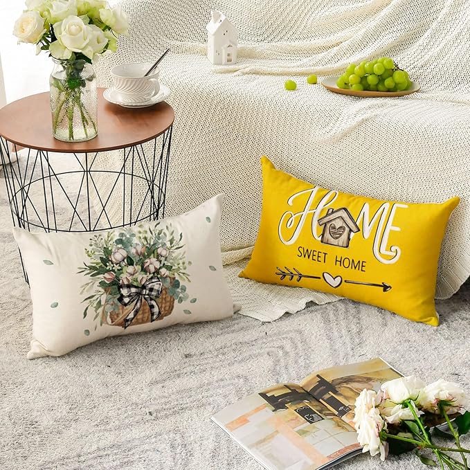 AVOIN colorlife Bless Our Home Farmhouse Eucalyptus Leaves Throw Pillow Covers - Image 4