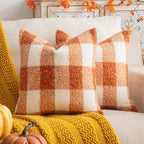 AQOTHES Plaid Fall Throw Pillow Covers Orange Write 18x18 Inch Set of 2