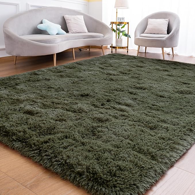 Goideal Fluffy Rug for Bedroom Living Room, 5x7 Olive Green Area Rugs, Faux Fur by Goideal