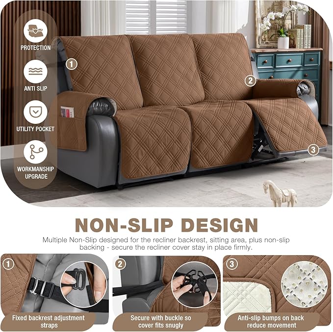 TAOCOCO 100% Waterproof Recliner Sofa Covers 3 Seater Split Couch Covers - Image 4