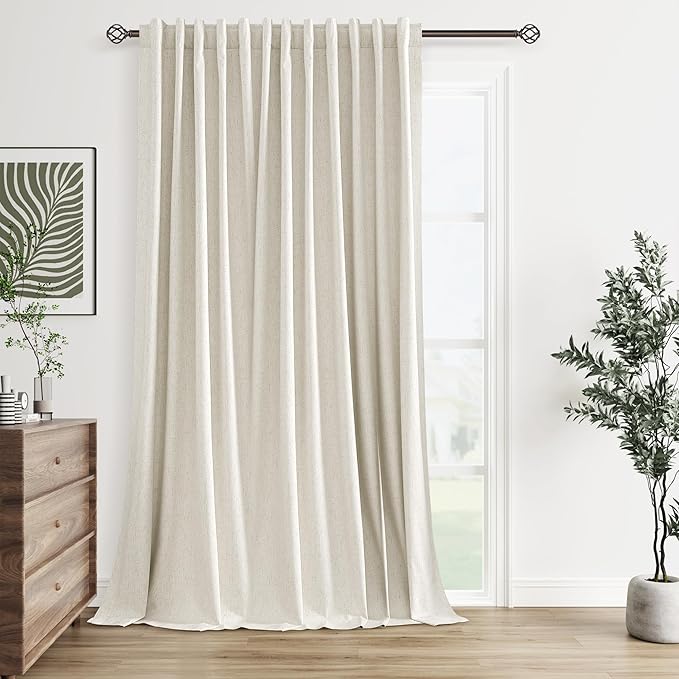 Guken Cream 100% Blackout Linen Curtains 100 Inch Wide by 96 Inch by Guken