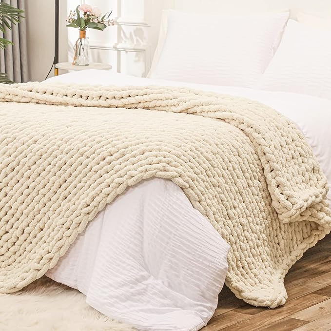 Bigacogo Chunky Knit Throw Blanket by Bigacogo