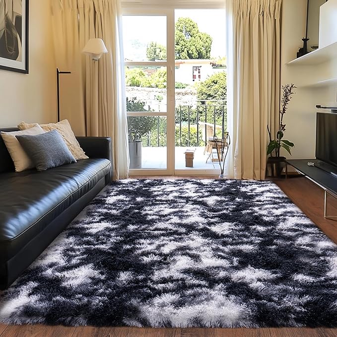 Black and White Rug for Living Room, 8x10 Area Rug for Bedroom, Bedside Indoor by Quntue
