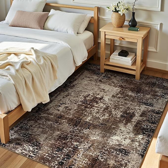 Entryway Rug 3x5 Brown Bedroom Area Rug Washable Non Slip Abstract Coffee Boho - Image 2