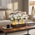 3 Pcs Mason Jar Table Centerpieces for Dining Room with Wood Tray&Led Light