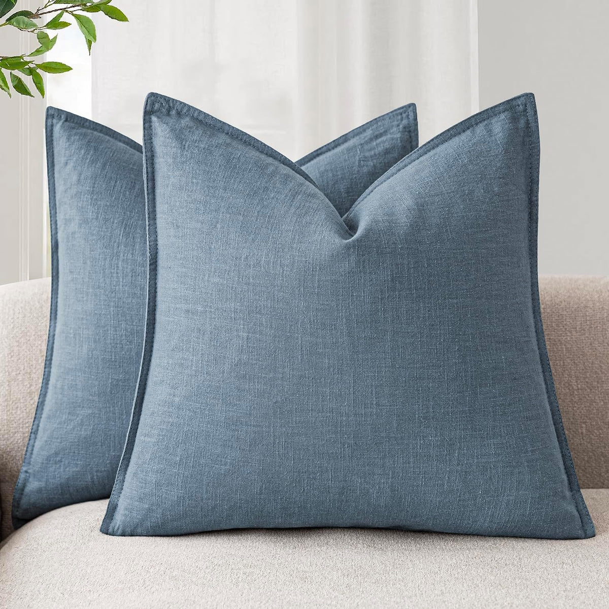 Foindtower Decorative Linen Lumbar Throw Pillow Covers 12x20 Natural Beige