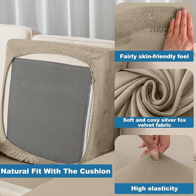 Couch Cover Stretch Velvet Sofa Cushion Cover 3-Piece - Image 4