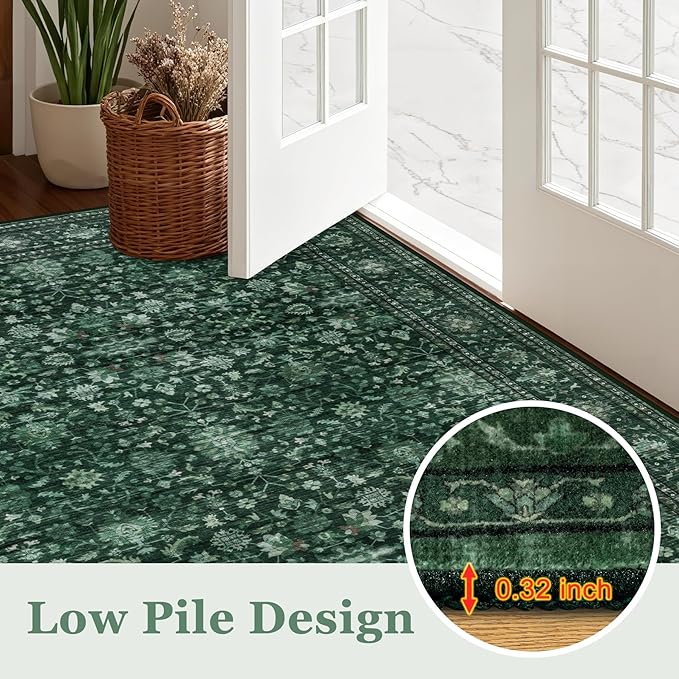 Area Rugs 10x14 Living Room Rug: Washable Rug Soft Vintage Distressed Floral - Image 9