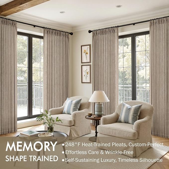 MIULEE Pinch Pleated Thick Linen Curtains 108 Inches Length 2 Panels - Image 2