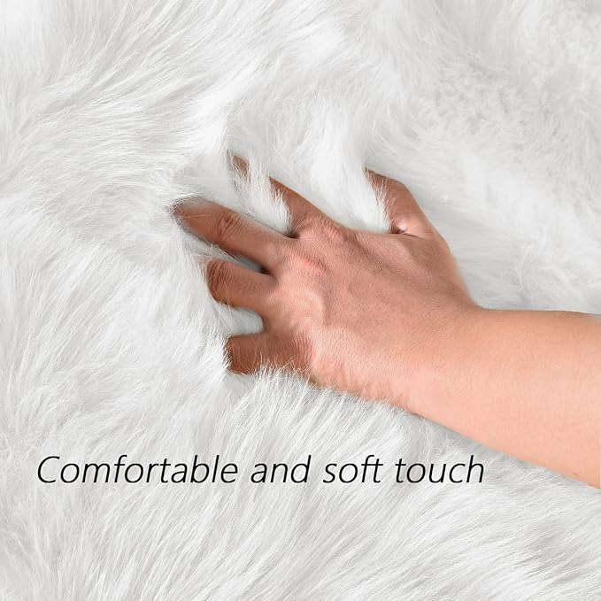Latepis White Round Rugs 4ft Fuzzy Washable Rug Faux Sheepskin Fur Rug - Image 4