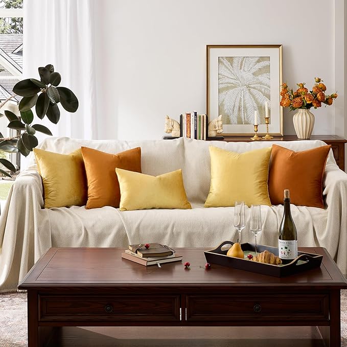 GIGIZAZA Yellow Velvet Decorative Throw Pillow Covers 20x20 inch - Image 4