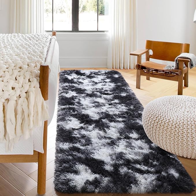ONASAR Runner Rugs for Bedroom Living Room, Fluffy Black and White 2x6 Bedside - Image 5