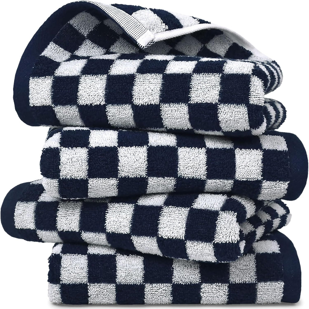 Jacquotha Beige Checkered Hand Towels - Set of 4, Cotton, 13"x29"