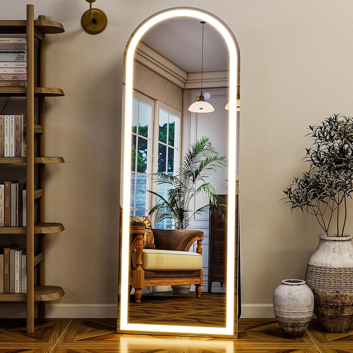 GLSLAND 20"x56" Arched Full Length Mirror LED Lighted Floor Standing Mirror