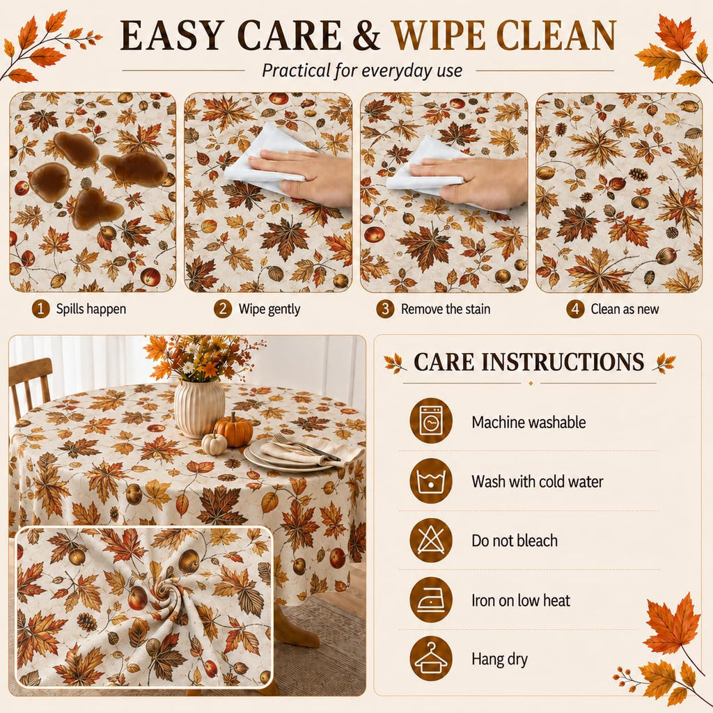 Fall Round Tablecloth 60 Inch Fruit Maple Leaves Table Cloth Thanksgiving Harvest Table Decorations Autumn Table Cover for Holiday Kitchen Dining Party Season Decor