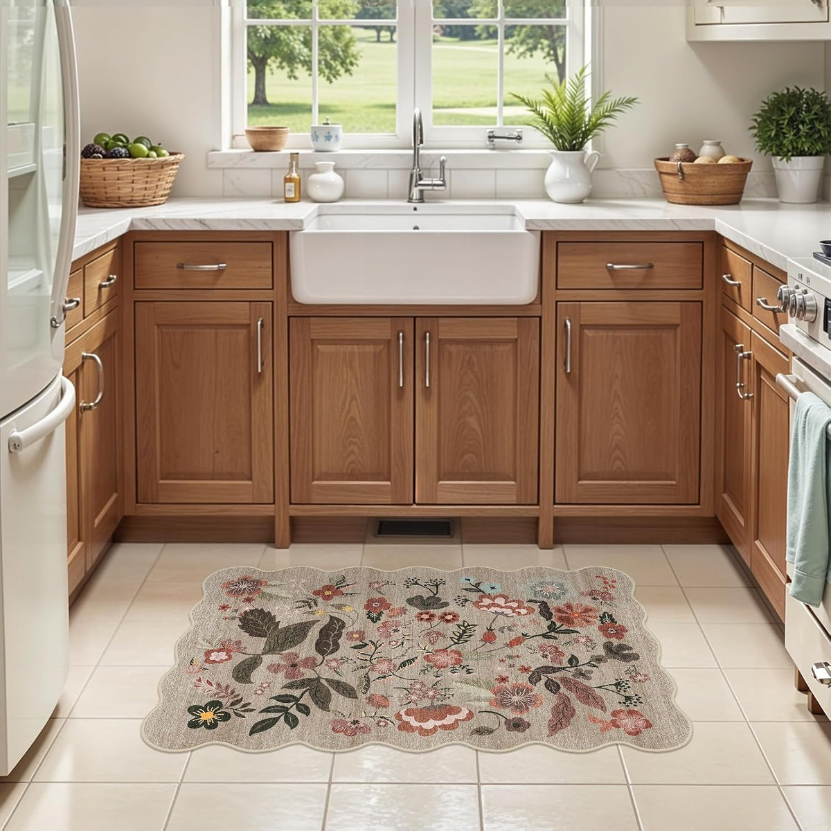 2x3 Small Area Rug for Entryway: Washable Soft Floral Scalloped Rug Brown