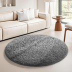 Ophanie Round Rug 5Ft Grey Circle Area Rugs, Fluffy Fuzzy Bedroom Carpet 5 Foot by Ophanie