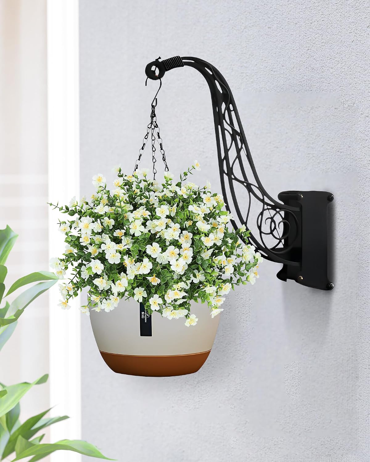 Outdoor Fake Flowers, Artificial Flowers for Outdoors, 12 Bundles Faux Plants with Silk White Flowers for Porch Decor Garden Patio Home Aesthetic