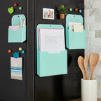 Okuna Outpost Locker Accessories Magnetic File & Bill Holder - Mint, 3-Pack - Refrigerator Magnet File Organizer & Mail Holder - Locker Storage & Wall Folder - Magnetic Pen & Receipt Pocket